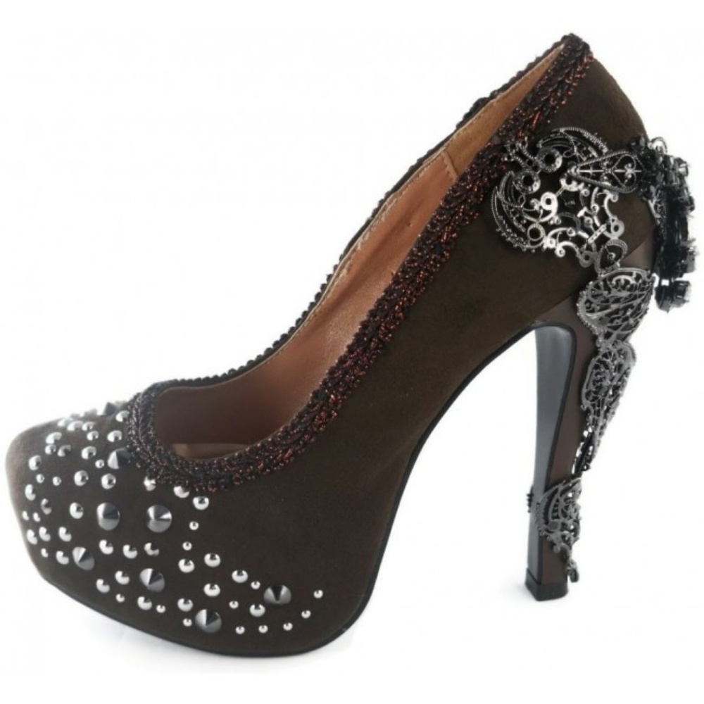 Amina Brown Jeweled Heel Platform Pump Size 9
